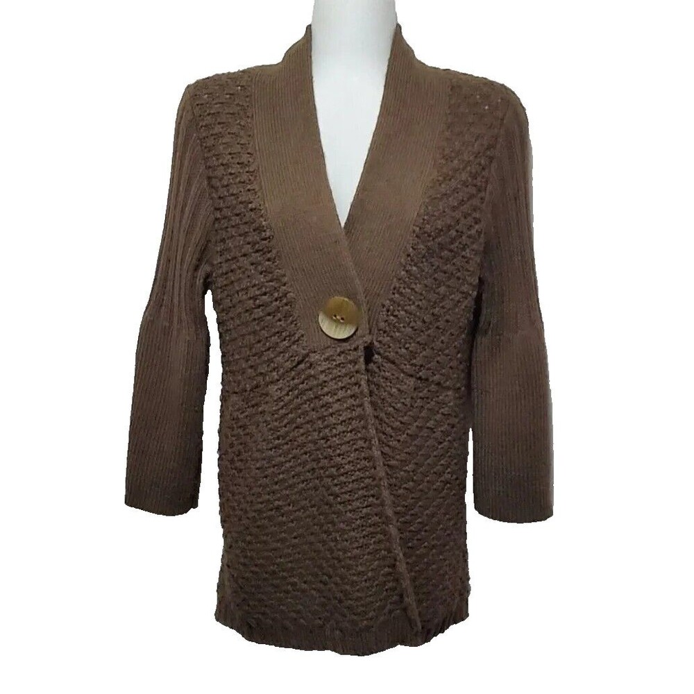J Jill Cardigan Sweater Small Brown Alpaca Wool Blend Bell Sleeve 1 Button